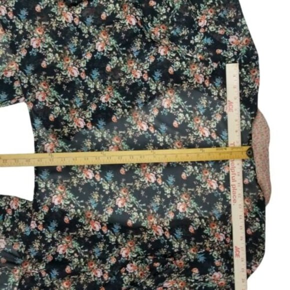 Loop18 Sheer Open Front Kimono Cardigan Top Womens Sz 21/23 Boho Black Floral - Picture 9 of 12